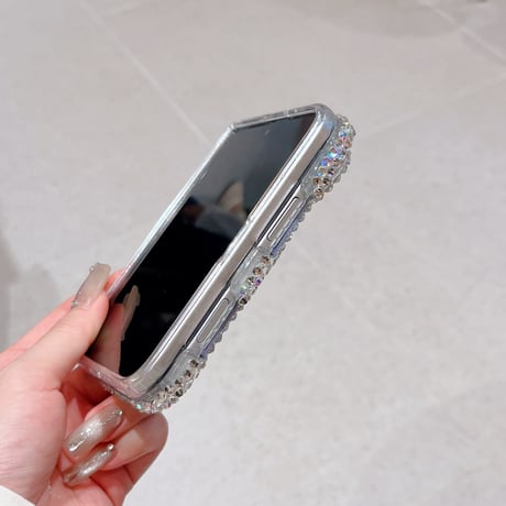 iPhone Duo専用ケース キラキラ ラインストーン 立体ハート 贅沢 クリアフレーム 豪華  ギフトにおすすめ[M6847]