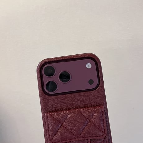 カード収納＆スタント機能 iPhone18Pro/18ProMaxケース レザー調 キルティング iPhone17/16Pro/15カバー  ショルダーストラップ付き[M6794]