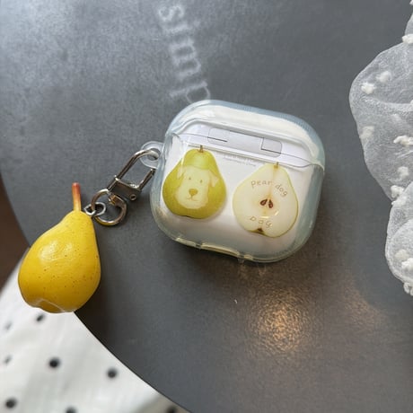 梨柄 Airpods Pro3ケース 梨キーホルダー付 Airpods 4/3カバー  AirpodsPro2/1  透明 女子力アップ [M6674]