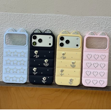 耳付き iPhone17/17Proケース ジュエリーデコ iPhone16Pro/15pro/14ProMaxケース 可愛い[M6609]