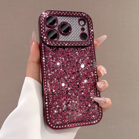 キラキラグリッター iPhone18Pro/18ProMaxケース ラインストーン付き iPhone17/16/15カバー華やか 存在感抜群 [M6841]