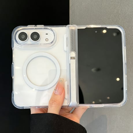 iPhone Duoケース スタンド機能付き MagSafe対応 クリア高透明  耐衝撃 ヒンジ保護 ハイブリッド構造 便利グッズ[M6812]