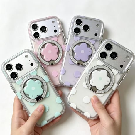 マグネット式花リングスタンド iPhone18Pro/18ProMaxケース MagSafe対応 iPhone17/16/15proケース 水玉模様[M6642