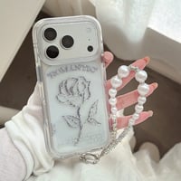 薔薇柄 iPhone18Pro/17ケース キラキララメ入り クリア iPhone16Pro/15/14ケース 真珠ストラップ 美しい[M6635]