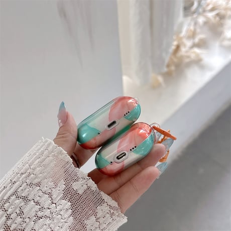 グラデーションカラー Airpods Pro3ケース キーホルダー付 Airpods 4/3カバー  AirpodsPro2/1  艶感 おしゃれ [M6644]