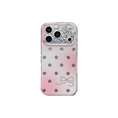 ドット柄 リボン柄 iPhone18Pro/18ProMaxケース キラキラグラデーション iPhone17Pro/16ProMaxカバー グリッターカメラカバー [M6883]
