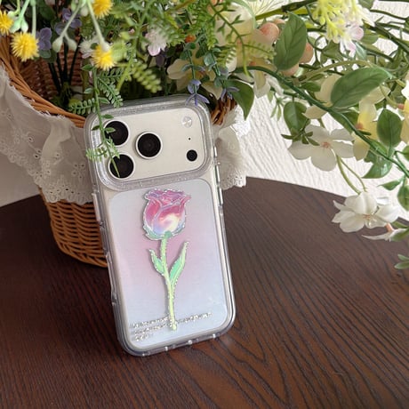 バラ柄 iPhone18Pro/17Proケース キラキララメ入り iPhone17/16Pro/15/14ケース 光沢感 可愛い 美しい[M6624]