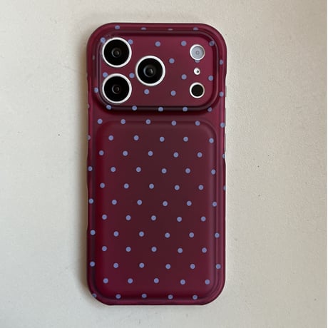水玉ドット柄 iPhone18Pro/18proMaxケース カメラ保護 iPhone17Pro/16/15カバー バーガンディ／グレーシャー 大人かわいい [M6783]