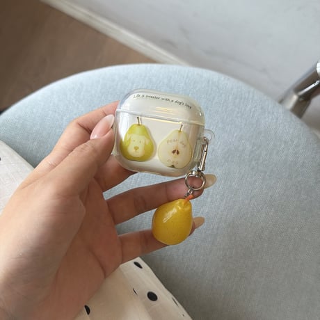 梨柄 Airpods Pro3ケース 梨キーホルダー付 Airpods 4/3カバー  AirpodsPro2/1  透明 女子力アップ [M6674]