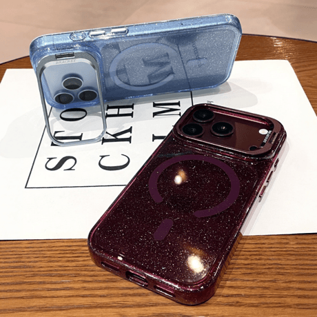 キラキラクリア MagSafe対応 iPhone18Pro/18ProMaxケース カメラスタンド付き iPhone17Pro/16ケース ラメ入り メタルフレーム[M6733]