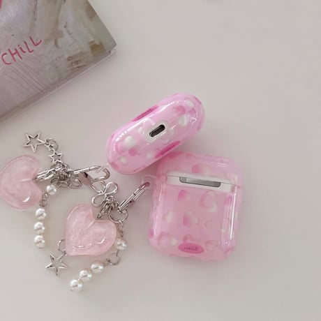 ハート柄 Airpods Pro3ケース ピンクカラー Airpods4/3カバー pro2/pro1 甘めコーデ リング/キーホルダー [M6557]