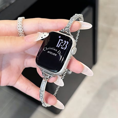 方形ダイヤ AppleWatchバンド 上品 メタリック Series11/10/9 Ultra  SE アップルウォッチベルト シンプル 高級感 高品質[M6697]