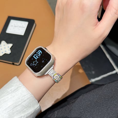 ダイヤデコ星月ハート AppleWatchバンド 高級感高品質 AppleWatchベルト Series 11/10/9/8 SE3/2  Ultra3/2/1 キラキラ感[M6680]