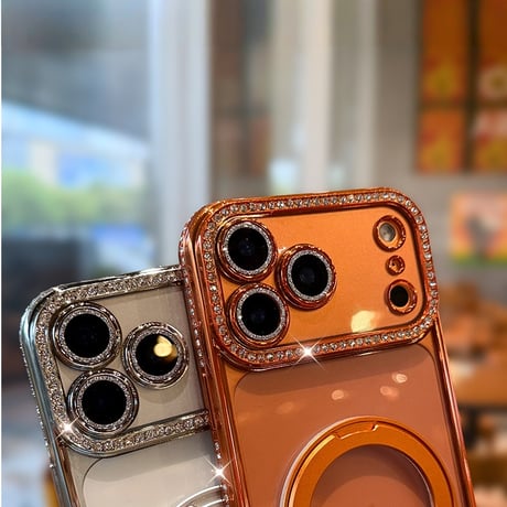ハートミラースタンド付 iPhone17/17Proケース ジュエリーライン iPhone16/15Proケース 綺麗 オシャレ 人気品[M6593]