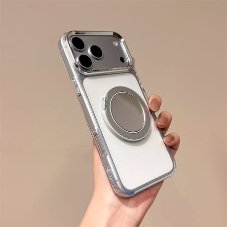 ミラー付きリングスタンド iPhone18Pro/18ProMax MagSafe対応 クリアケース iPhone17/16/15カバー 便利スタンド付き[M6821]