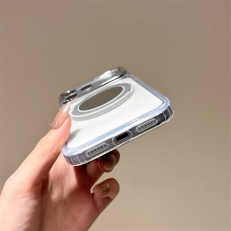 ミラー付きリングスタンド iPhone18Pro/18ProMax MagSafe対応 クリアケース iPhone17/16/15カバー 便利スタンド付き[M6821]