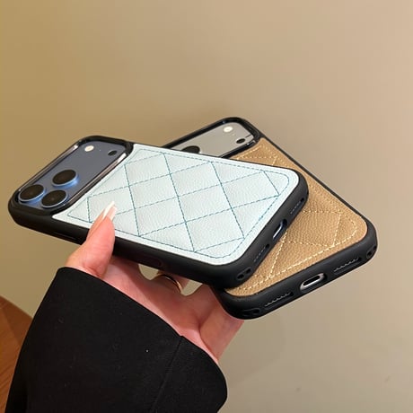 キルティングレザー風 iPhone18Pro/18ProMaxケース 高級感 iPhone17Pro/16/15カバー ラグジュアリーキルト 衝撃吸収[M6898]