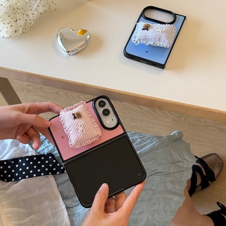 iPhone Duo 専用ケース 水玉ドット チェック 星柄 ハート/枕グリップ付き 韓国っぽ 大人可愛い  耐久性ある[M6839]