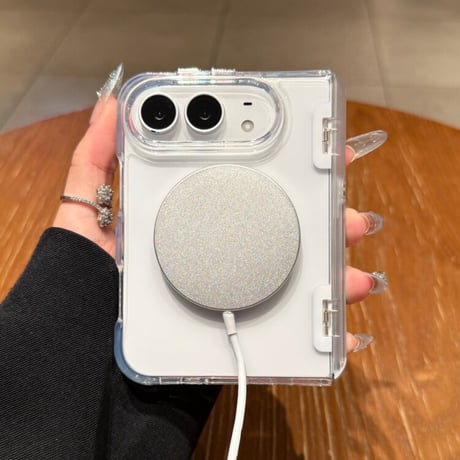 スタンド機能付き iPhone Duoケース MagSafe対応 クリア高透明  耐衝撃 ヒンジ保護 ハイブリッド構造 黄ばみにくい[M6858]