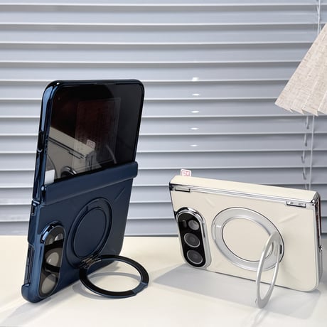iPhone Duoケース 全面保護 360度回転スタンド カメラレンズ保護カバー付 高級レザー Magsafe対応 ヒンジ保護  メッキフレーム  [M6888]
