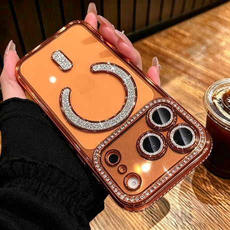 ジュエリー iPhone18Pro/17ケース Magsafe対応 iPhone17ProMax/16/15ケース レンズ保護フィルム付 キラキラライン 大人気 [M5637]