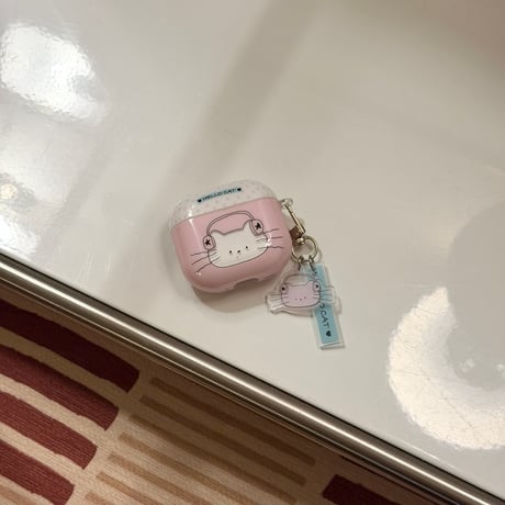 キュート猫ちゃん AirpodsPro3ケース ピンク Airpods4/3カバー AirpodsPro第2/1世代 キーホルダー付き 可愛い[M6621]