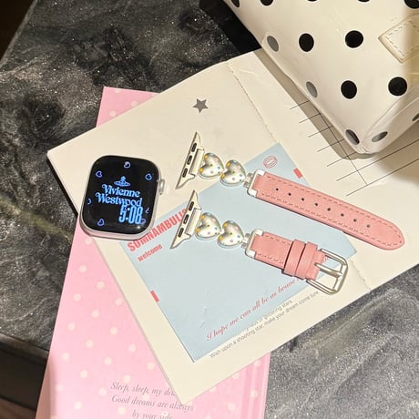 レザーとメタル AppleWatchバンド 水玉模様ハート アップルウォッチバンド Series11/10/9 8 7 6 5 4  3 2 SE3 SE2 Ultra3 かわいい[M6548]