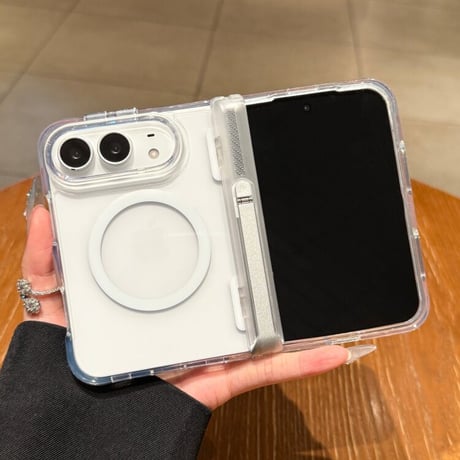 スタンド機能付き iPhone Duoケース MagSafe対応 クリア高透明  耐衝撃 ヒンジ保護 ハイブリッド構造 黄ばみにくい[M6858]