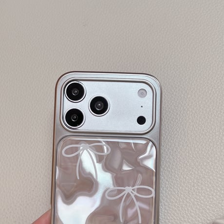 オーロラカラーリボン柄 iPhone18Pro/18ProMaxケース 輝く iPhone17/16proケース メタリックフレーム 丈夫[M6857]