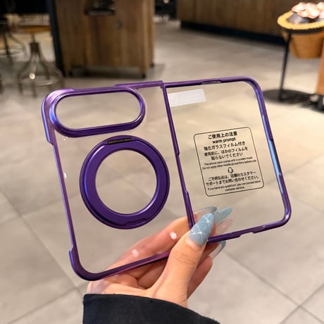 iPhone Duo専用ケース 360°回転リングスタンド付き 強化ガラスフィルム一体型 MagSafe対応 メッキ 高透明 耐衝撃 黄ばみにくい [M6815]