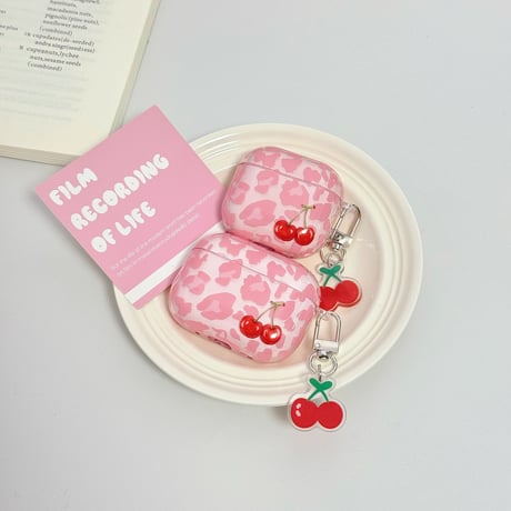 チェリー Airpods Pro3ケース ヒョウ柄 Airpods 4/3カバー  AirpodsPro2/1  キーホルダー付 女子力アップ [M6678]