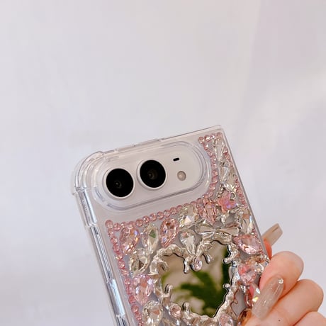 iPhone Duoケース ハートミラー＆煌めきビジュー  輝くキラキラ 奢華 映えアイテム おしゃれ [M6872]
