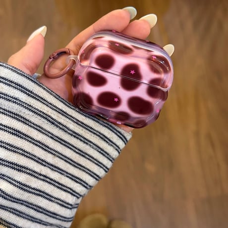Airpods 5 対応ケース ピンク 牛柄 Airpodspro3/2/カバー 大人可愛い Airpods4/3  アニマル柄 カラビナ付き[M6836]