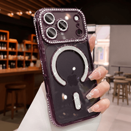ジュエリー iPhone18Pro/17ケース Magsafe対応 iPhone17ProMax/16/15ケース レンズ保護フィルム付 キラキラライン 大人気 [M5637]