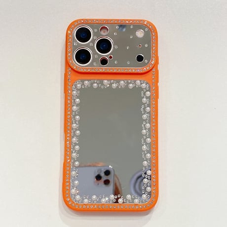 真珠とジュエリーデコ ミラー iPhone17pro/17ケース カメラ保護 iPhone16promax/15/14/13proカバー カラーフレーム きれい[M6570]