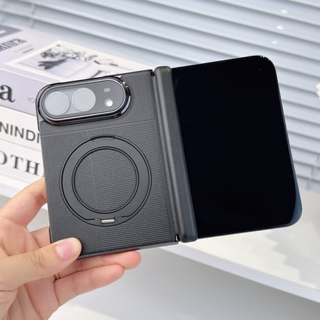 iPhone Duoケース 高級レザー 360度回転スタンド カメラレンズ保護カバー付  Magsafe対応 ヒンジ保護  メッキフレーム  [M6901]