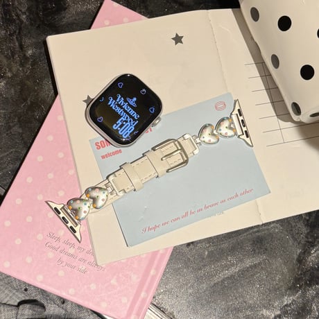 レザーとメタル AppleWatchバンド 水玉模様ハート アップルウォッチバンド Series11/10/9 8 7 6 5 4  3 2 SE3 SE2 Ultra3 かわいい[M6548]