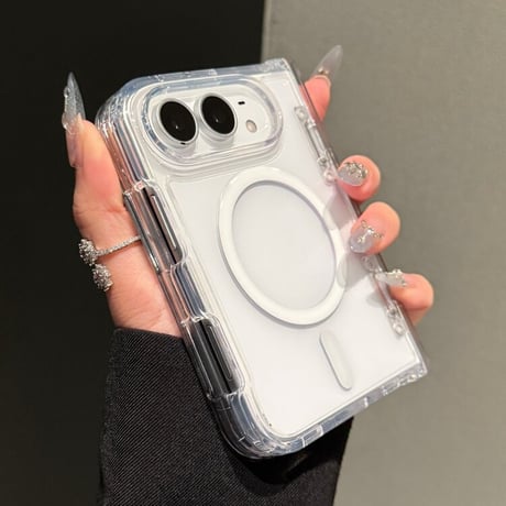 iPhone duo 対応 クリアケース MagSafe対応 ヒンジ保護 耐衝撃 黄変防止 マグネット搭載 高透明感 [M6834]