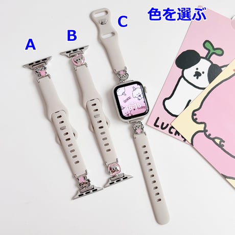 シリコン製 AppleWatchバンド わんちゃん AppleWatchベルト Series 11/10/9/8 SE3/2  Ultra3/2/1 可愛い ベージュ[M6566]