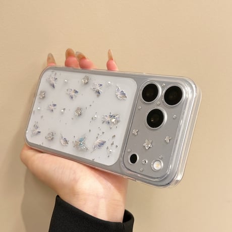 蝶デコ iPhone17/17Proケース ダイヤデコ iPhone16/15Pro/14カバー クリアケース きれい 可愛い[M6654]