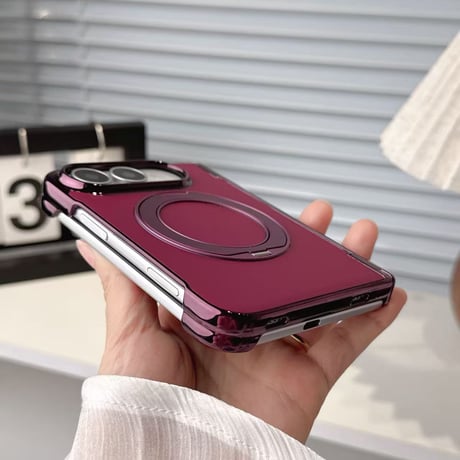 iPhone Ultra Foldケース 360度回転スタンド 高級レザー Magsafe対応 ヒンジ保護 耐衝撃折りたたみ メッキフレーム  [M6713]