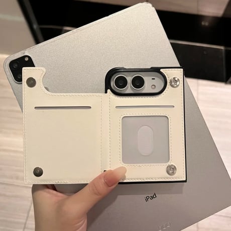 iPhone Duo専用ケース キルティング手帳型 レザー製調 カードポケット・クリア窓付き 菱形 便利 [M6848]