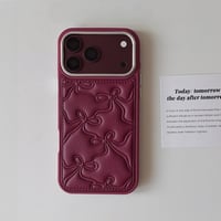 ハート/リボン柄 レザー調 iPhone18Pro/18ProMaxケース ぷっくりキルティング iPhone17/16proケース 大人かわいい[M6780]