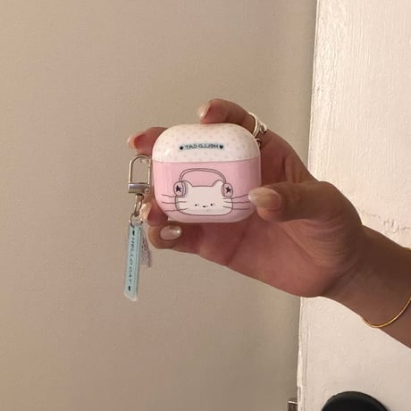 キュート猫ちゃん AirpodsPro3ケース ピンク Airpods4/3カバー AirpodsPro第2/1世代 キーホルダー付き 可愛い[M6621]