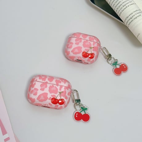 チェリー Airpods Pro3ケース ヒョウ柄 Airpods 4/3カバー  AirpodsPro2/1  キーホルダー付 女子力アップ [M6678]