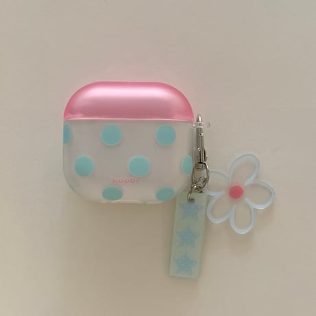 韓国風 Airpods Pro3ケース 指紋防止 水玉模様 Airpods4/3カバー pro2/pro1 リング/花キーホルダー 可愛い[M6634]