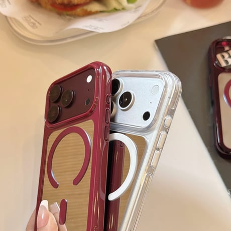 ミラー付き iPhone18Pro/18ProMaxケース MagSafe対応 iPhone17/16ProMax/15カバー カメラフレーム [M6882]
