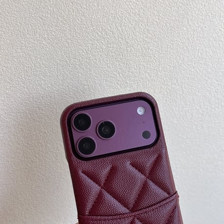 バーガンディ iPhone18Pro/18ProMaxケース  レザー製 iPhone17/16/15 カード収納 ショルダーストラップ [M6752]