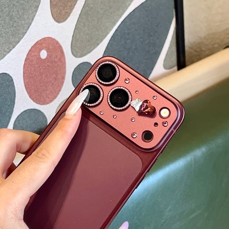 カメラ保護レンズ一体型 iPhone18Pro/18ProMax ハートビジュー＆ラインストーンデコ  傷防止 高級感 大人かわいい[M6851]