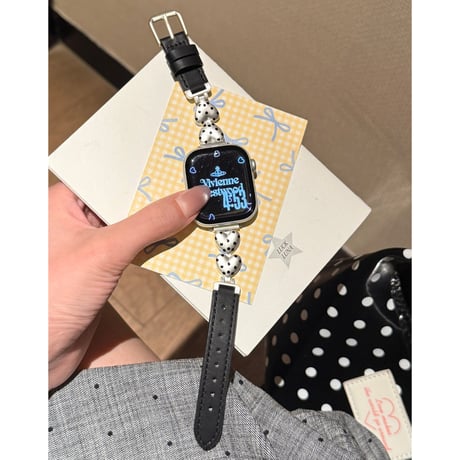 レザーとメタル AppleWatchバンド 水玉模様ハート アップルウォッチバンド Series11/10/9 8 7 6 5 4  3 2 SE3 SE2 Ultra3 かわいい[M6548]